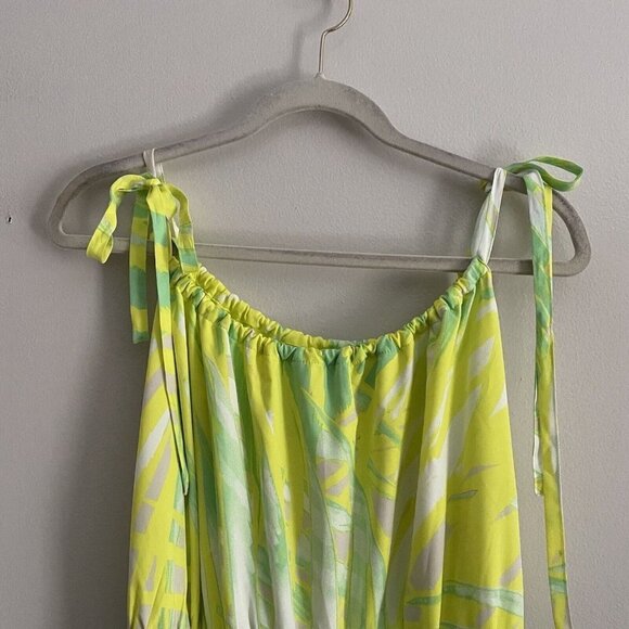 Lane Bryant Wmn Plus Sz 22/24 Green/Yellow Tie Straps Bottom Pleated Lined Dress - Picture 6 of 11